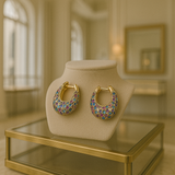 PENDIENTES AROS DORADOS CON CRISTALES MULTICOLORES