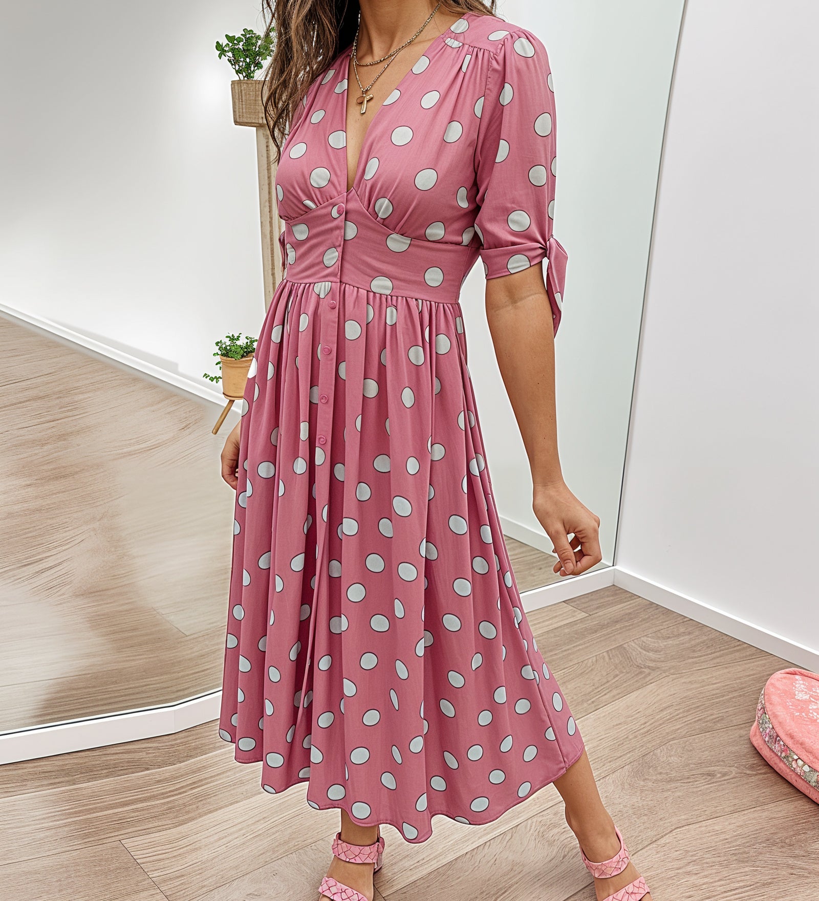 VESTIDO ELEGANTE CON ESTAMPADO DE LUNARES