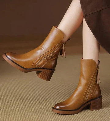 VALORINE™ | BOTAS DE CUERO NEGRAS CON TACÓN CÓMODO, ELEGANTES Y ATEMPORALES