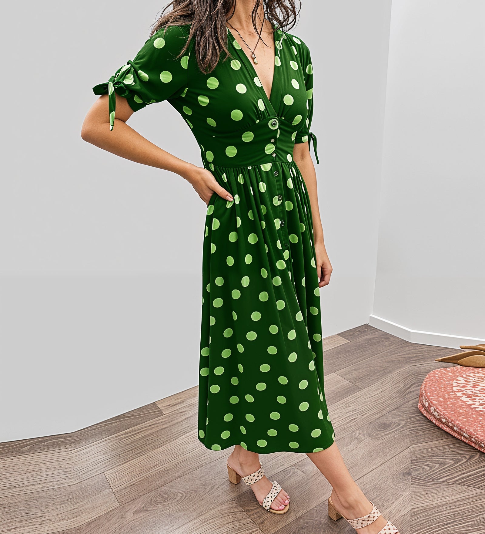 VESTIDO ELEGANTE CON ESTAMPADO DE LUNARES