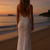 VESTIDO LARGO DE ENCAJE FLORAL BLANCO