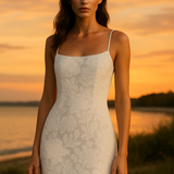 VESTIDO LARGO DE ENCAJE FLORAL BLANCO