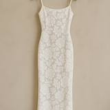 VESTIDO LARGO DE ENCAJE FLORAL BLANCO